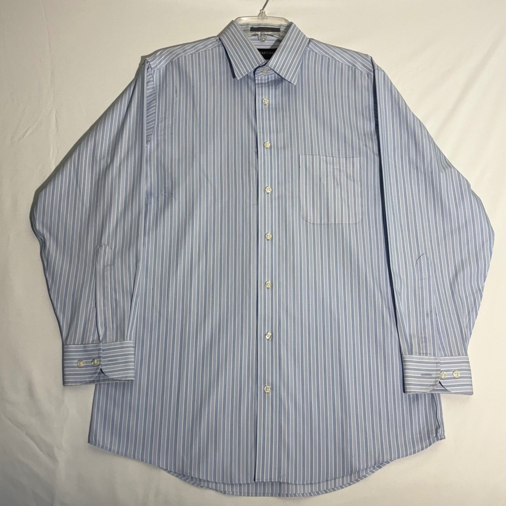 Stafford Mens Dress Shirt 15.5/33 LS Striped Button Up Blue‎ Office Career